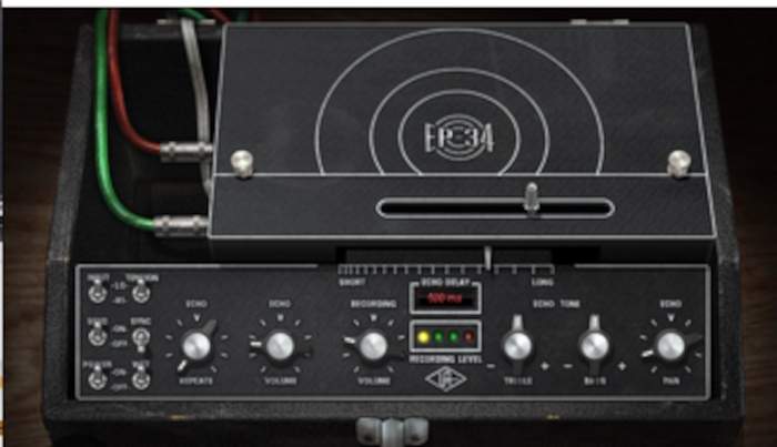 Universal Audio EP-34 Tape Echo The **EP34 plugin** models both the **EP3** and **EP4** versions of the Echoplex, which were known for their solid-state designs. Universal Audio has captured the essence of these units, incorporating their signature elements such as wow and flutter, input clipping, and the ability to **self-oscillate**, which allows users to push the delay into chaotic, musical feedback loops. These features make the EP34 plugin a must-have for anyone seeking authentic analog delay tones with the convenience of software. Unlike other tape delay units where delay time is controlled by adjusting the tape speed, the Echoplex (and by extension, the EP34 plugin) achieves this by altering the distance between the **record** and **playback heads**. This unique method of creating delays gives the EP34 its characteristic sound, with delay times that can be continuously varied between **80ms** and **700ms**. Users can manually control the delay time via the plugin's interface, or, when operating in **Sync mode**, delay times can be set to precise musical intervals, from a 64th note to half a beat, making it easy to integrate the EP34 into tempo-based projects. To further customize the delay effect, the plugin offers a range of controls for adjusting the **number of repeats** and their volume. Additionally, a two-band **EQ** allows users to shape the tone of the delays, whether they want a bright, cutting delay or a darker, more subdued echo. The **Recording Volume** control can be used to **distort** the input signal, giving users the option to add overdrive effects to their audio, even if the delays are muted. This makes the EP34 plugin versatile, as it can serve both as a delay unit and as a **standalone distortion effect**. On the left-hand side of the plugin's user interface, several switches provide further tonal flexibility. The **Input Hi/Lo** switch lets users choose between emulating either the mic or line input of the original Echoplex, allowing for additional control over the input signal and making it possible to overdrive the delay even more. There's also a **Tension Hi/Lo** switch, which replicates the different tape tensions that could be adjusted on the original hardware. The effect of this switch is especially noticeable when adjusting the **record head slider** in real time. In the high-tension setting, the delay time and pitch shift occur more slowly, while in the low-tension setting, these changes happen more rapidly, providing a wider range of sonic possibilities. The plugin also includes a **Wet On/Off** switch, which removes the dry signal when set to "On," making the EP34 ideal for use as a **send effect**. This is particularly useful in modern mixing environments where sending a signal to a dedicated effect bus is a common practice. Additionally, the **Send On/Off** switch disables the signal input, allowing users to employ the EP34 plugin as a sound-generating tool by using its **self-oscillation** capabilities. According to Universal Audio, this mode allows the plugin to be used as "an instrument that can be played by manipulating the controls while in chaotic oscillation," offering endless creative potential for experimental sound design. The **Echo Pan knob** provides control over the stereo placement of the delays, allowing users to position their echoes anywhere within the stereo field. This, combined with the plugin’s other features, gives users full control over the spatial dimension of their delays, making it easier than ever to create immersive, dynamic soundscapes. While the **DSP usage** of the EP34 plugin is relatively high, requiring about a third of a UAD2 Solo card to run, it remains less power-consuming than some of Universal Audio’s more demanding plugins, such as the **Massive Passive**. This means that users can enjoy the EP34’s rich, detailed sound without overwhelming their system's resources. The plugin’s power consumption is well worth the stunning sound quality it delivers, and its ability to faithfully recreate the beloved sound of the Echoplex tape delay. Universal Audio EP-34 Tape Echo